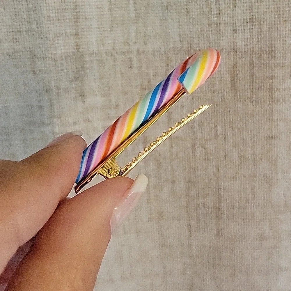 Rainbow Candy Cane Hair Clips, Set Of Two